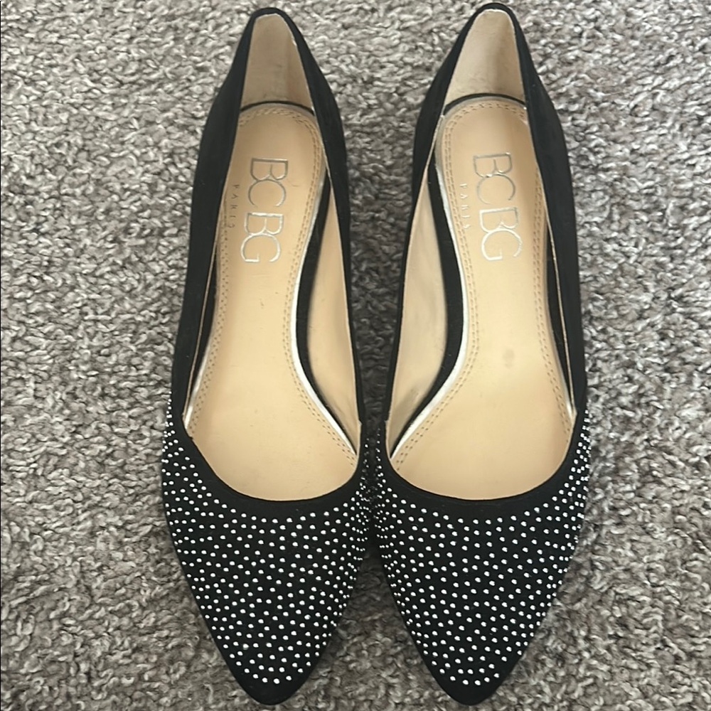 BCBG Women's Black Metal Studded Flats